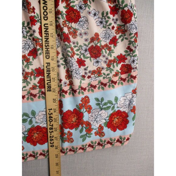 Lauren Conrad Womens Plus Size - 2X Floral Print Blouse Red White Green On Beige - Picture 6 of 10